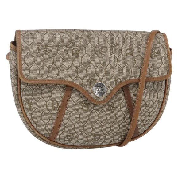 Authentic Christian Dior Honeycomb Canvas Shoulder Bag PVC Beige gold
